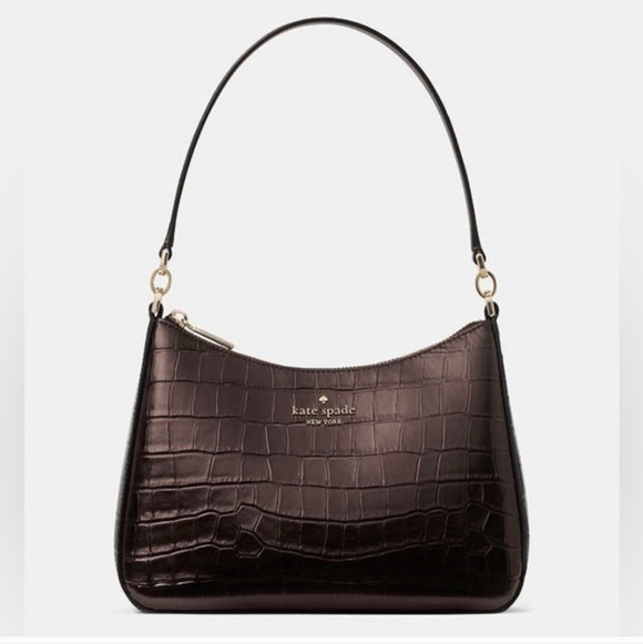 kate spade Handbags - Kate Spade Margot Metallic Croc Embossed Convertible Shoulder Bag, Hot Fudge
